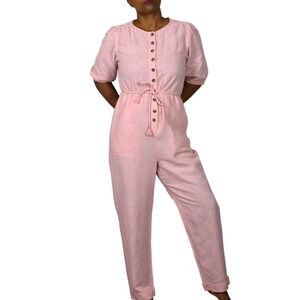 Madewell Cotton Jumpsuit Light Pink Puff Sleeve Short Sleeve Tie Waist Cuffed 6